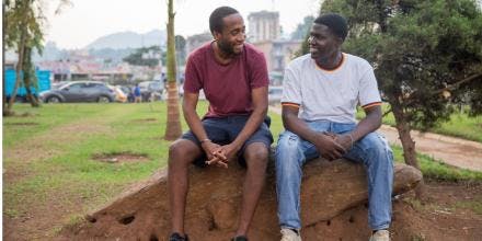 Two friends in a public park in Africa