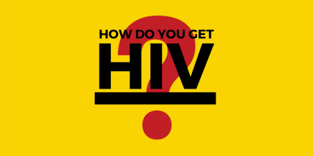 Red question mark on yellow background text 'How do you get HIV?'