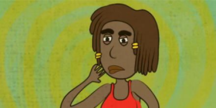 A cartoon of a young African woman looking concerned