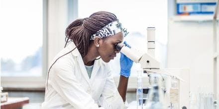 Female Scientist Working in The Laboratory, Using a Microscope