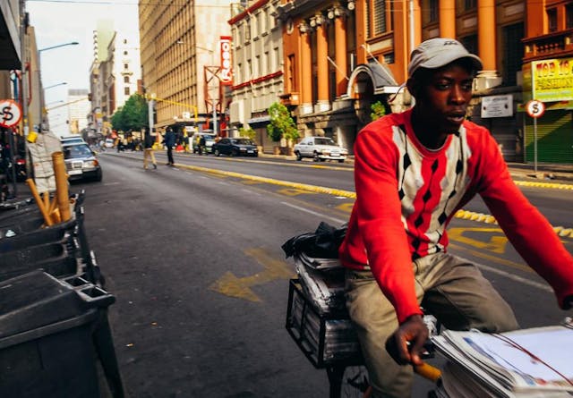 A delivery cyclist in Johannesburg